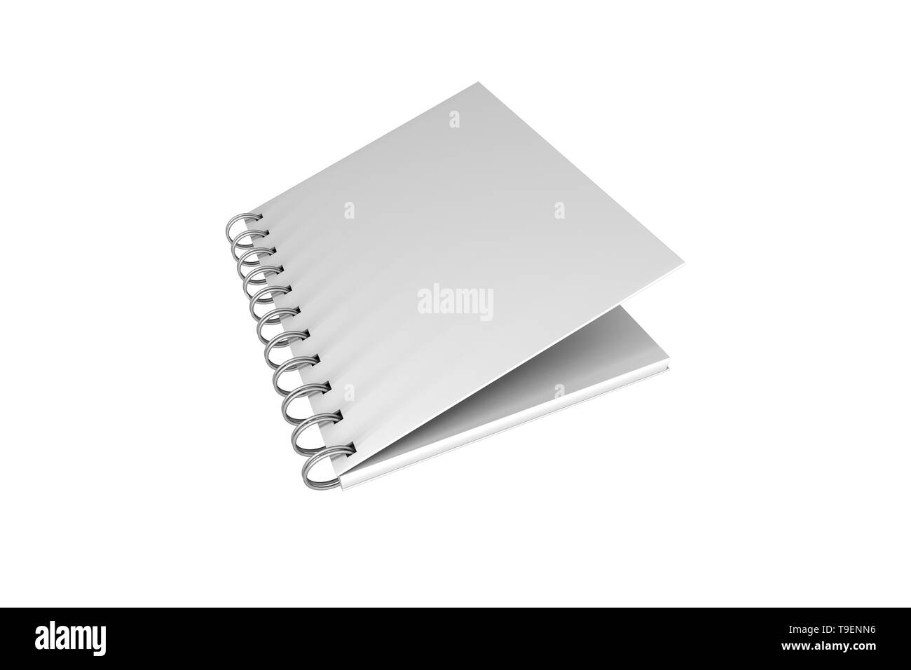 Le rendu 3D, maquette blanche carnet à spirales de l'ombre et de l'espace de copie pour votre conception, isolé sur fond blanc. Banque D'Images