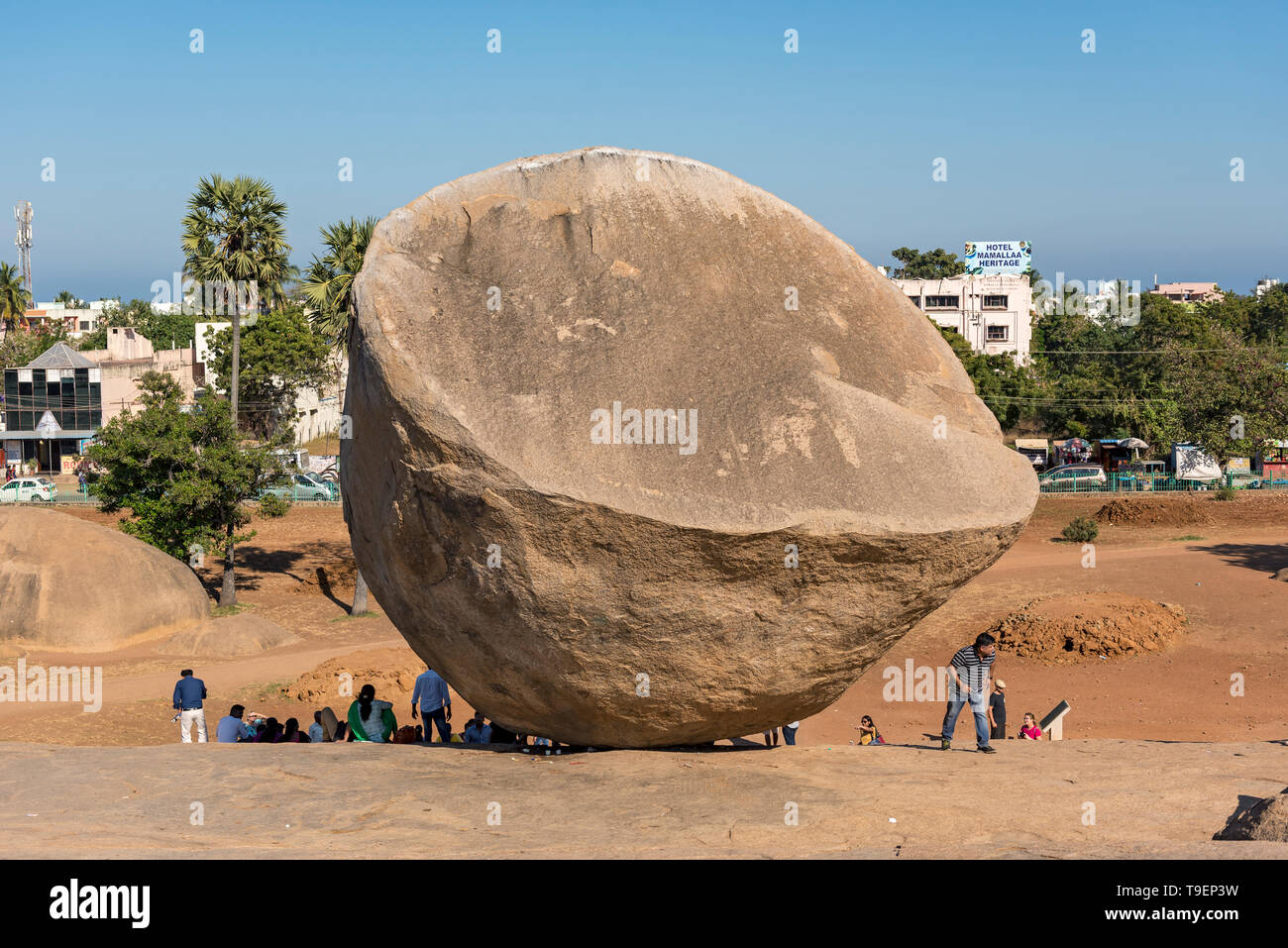 Krishna's Butter-ball monument, Mahabalipuram (Mamallapuram), Inde Banque D'Images