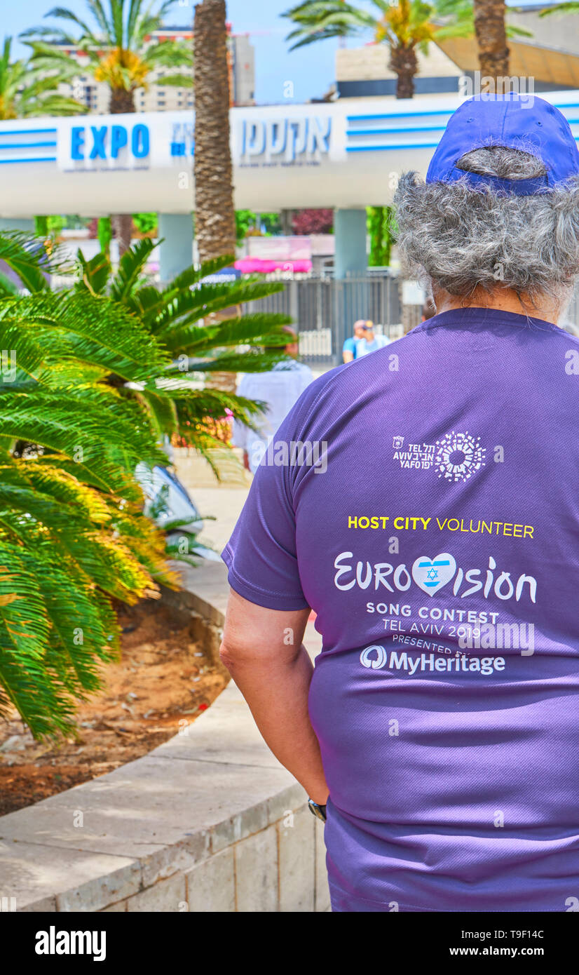 Les bénévoles à l'Eurovision 2019 à Tel Aviv, Israël Banque D'Images