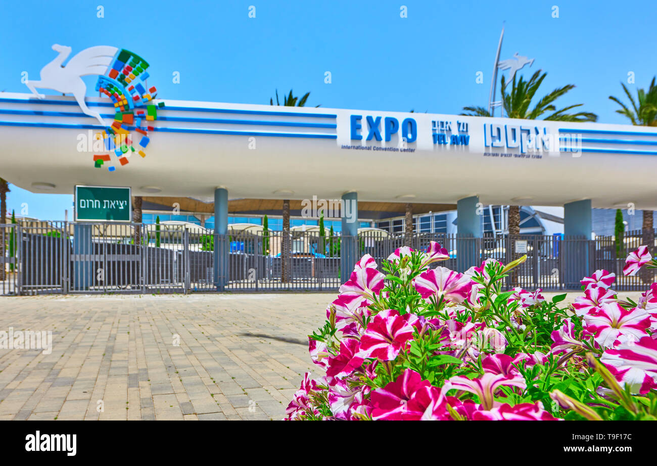 Voir l'EXPO sur l'Eurovision 2019 centre où s'est tenue à Tel Aviv, Israël Banque D'Images