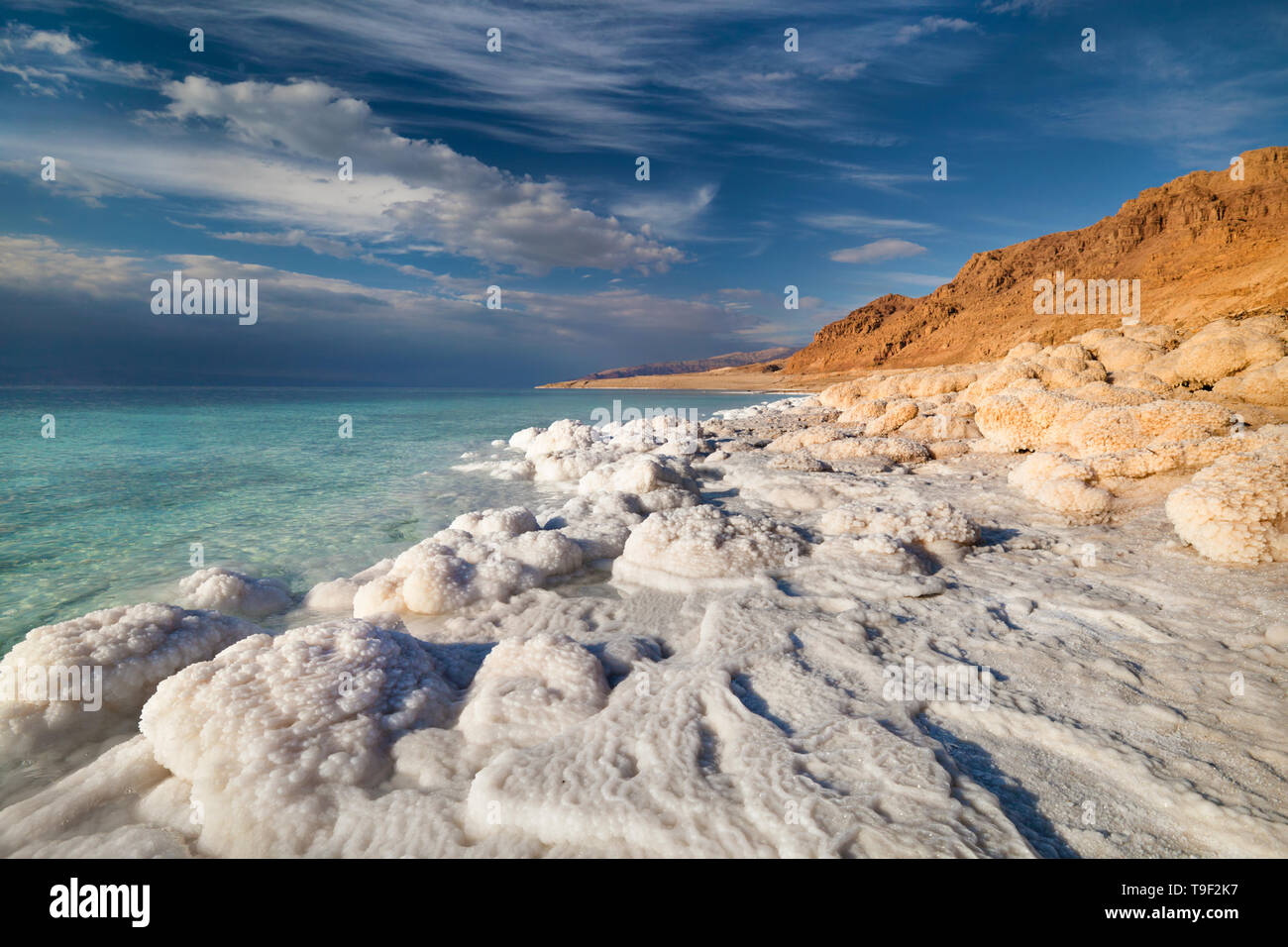 Vue sur le littoral de la Mer Morte sur une journée ensoleillée Banque D'Images