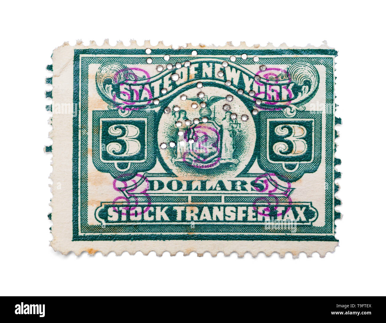 Le Vintage Stock timbre-taxe isolé sur fond blanc. Banque D'Images