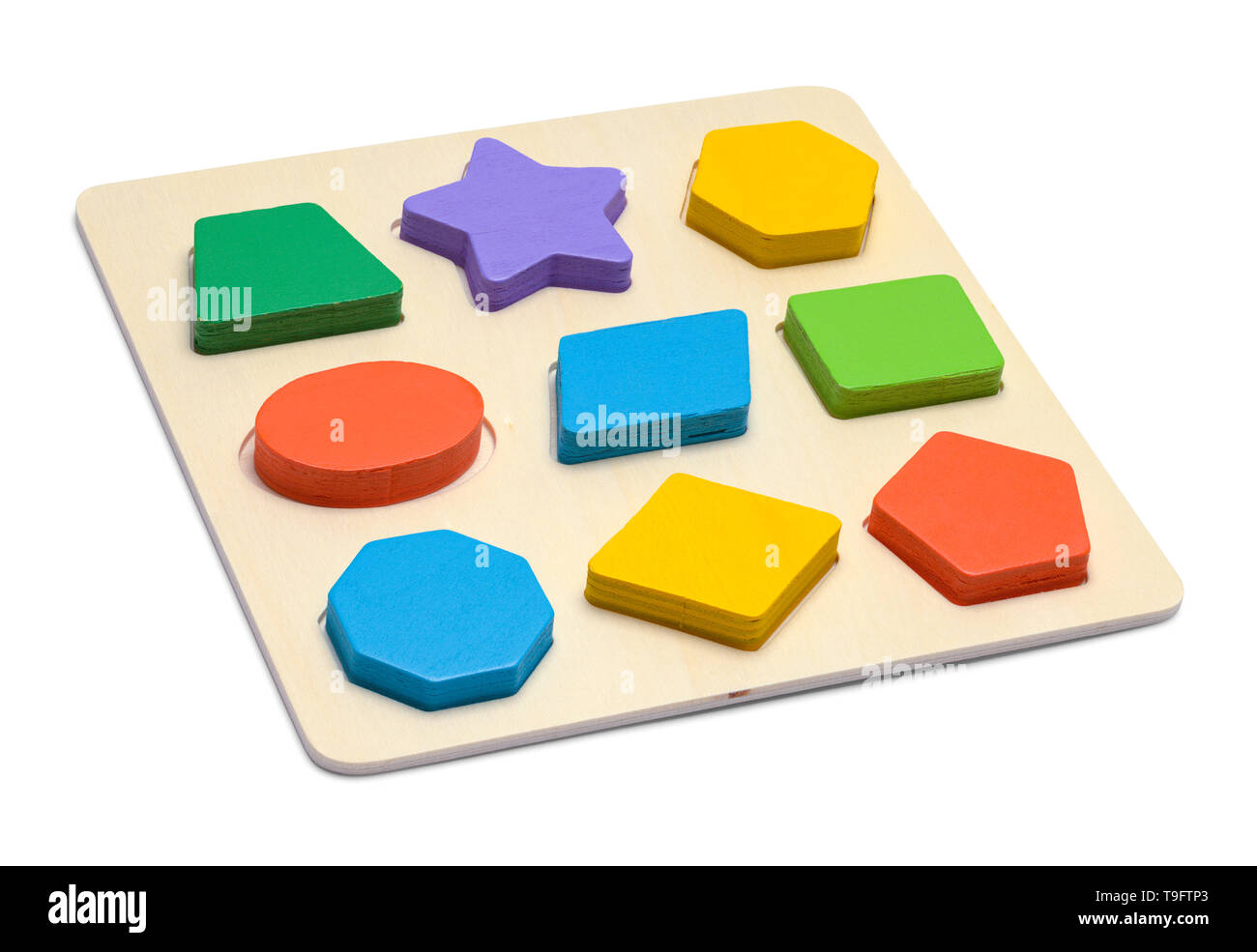 Jouet en bois Puzzle forme bloc isolé sur fond blanc. Banque D'Images