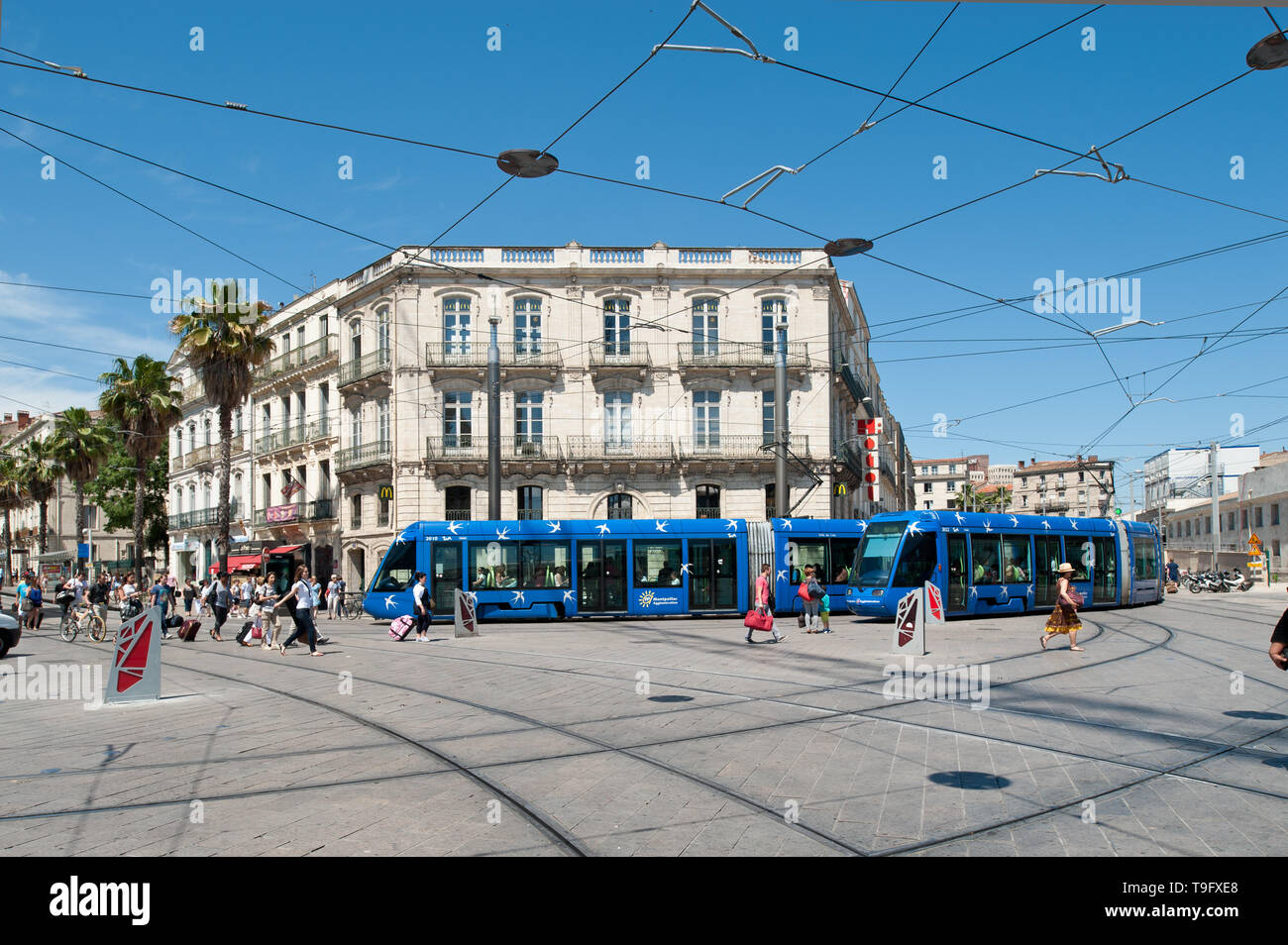 Montpellier, tramway moderne, Linie 1, Gare St Roch Banque D'Images
