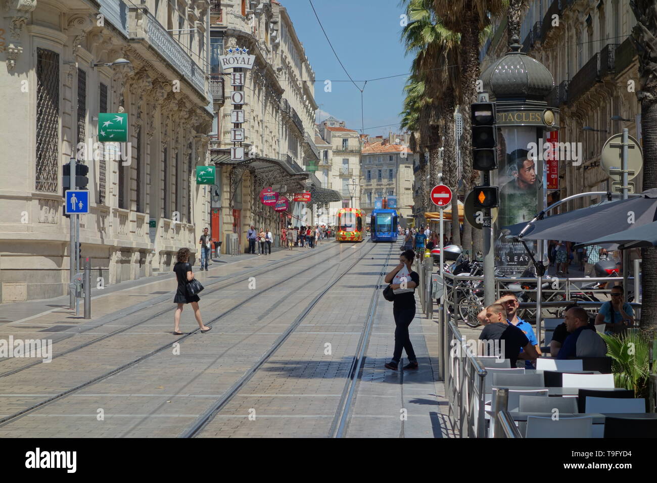 Montpellier, tramway moderne, Linie 2,Gare St Roch Banque D'Images