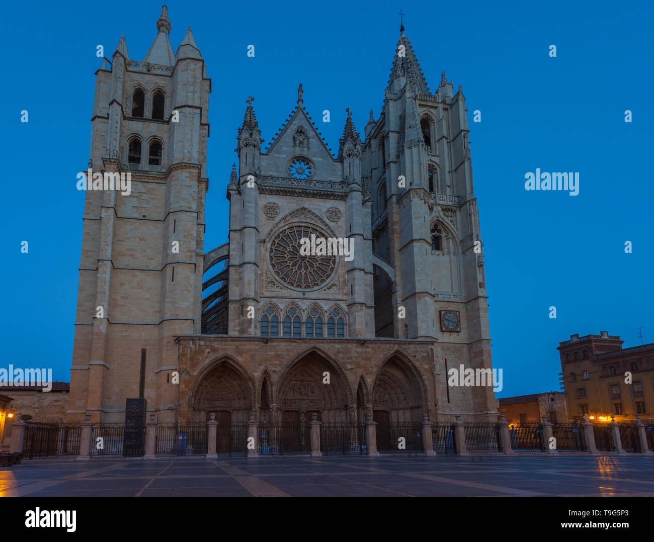 Cathédrale gothique de Leon. Castilla y Leon, Espagne. Banque D'Images