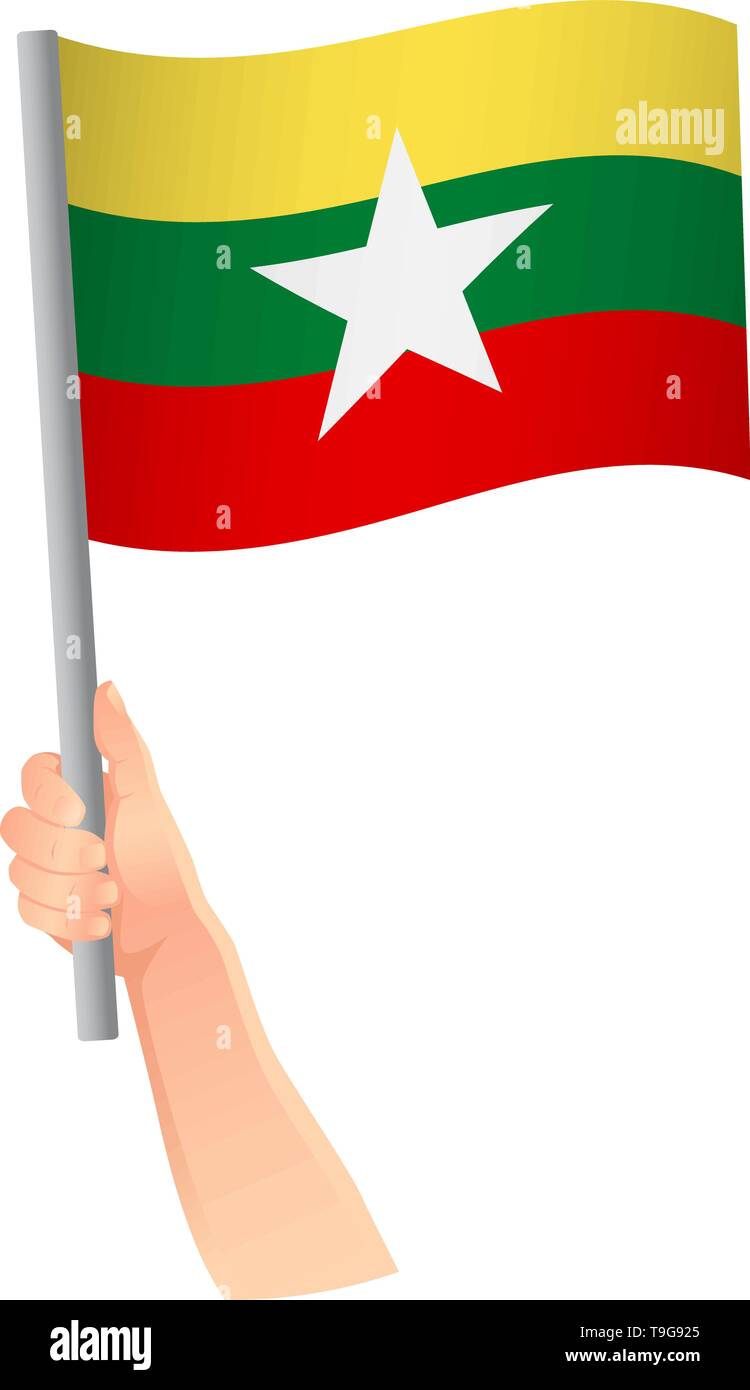 Myanmar drapeau dans la main. Contexte patriotique. Drapeau national du Myanmar vector illustration Illustration de Vecteur
