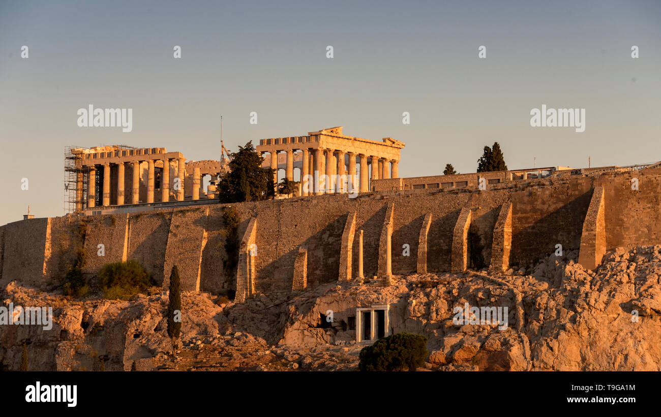 Au lever du soleil, de l'acropole Athènes Grèce Banque D'Images