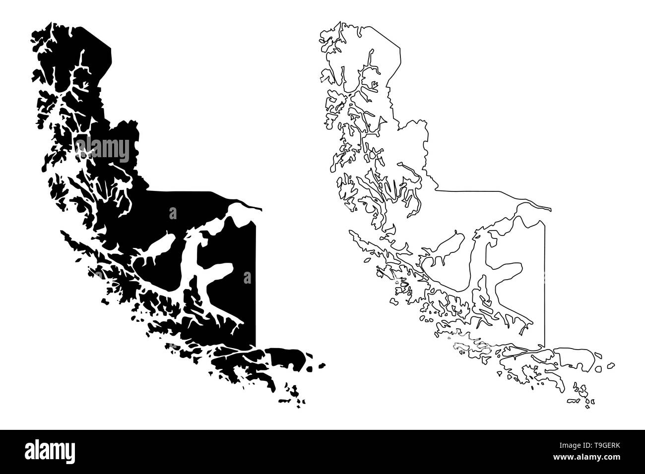 Région de Magallanes (République du Chili, les divisions administratives du Chili) map vector illustration gribouillage, croquis Magallanes et l'antarctique chilienne ma Illustration de Vecteur