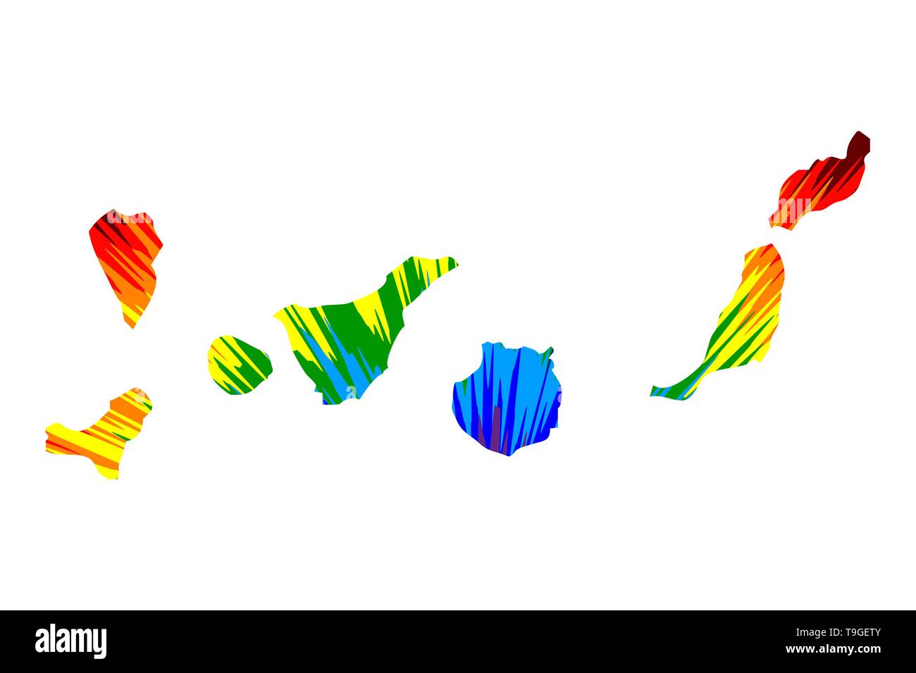 Canaries - carte est conçu rainbow abstract colorful pattern, Andalucía map made of color explosion, Illustration de Vecteur