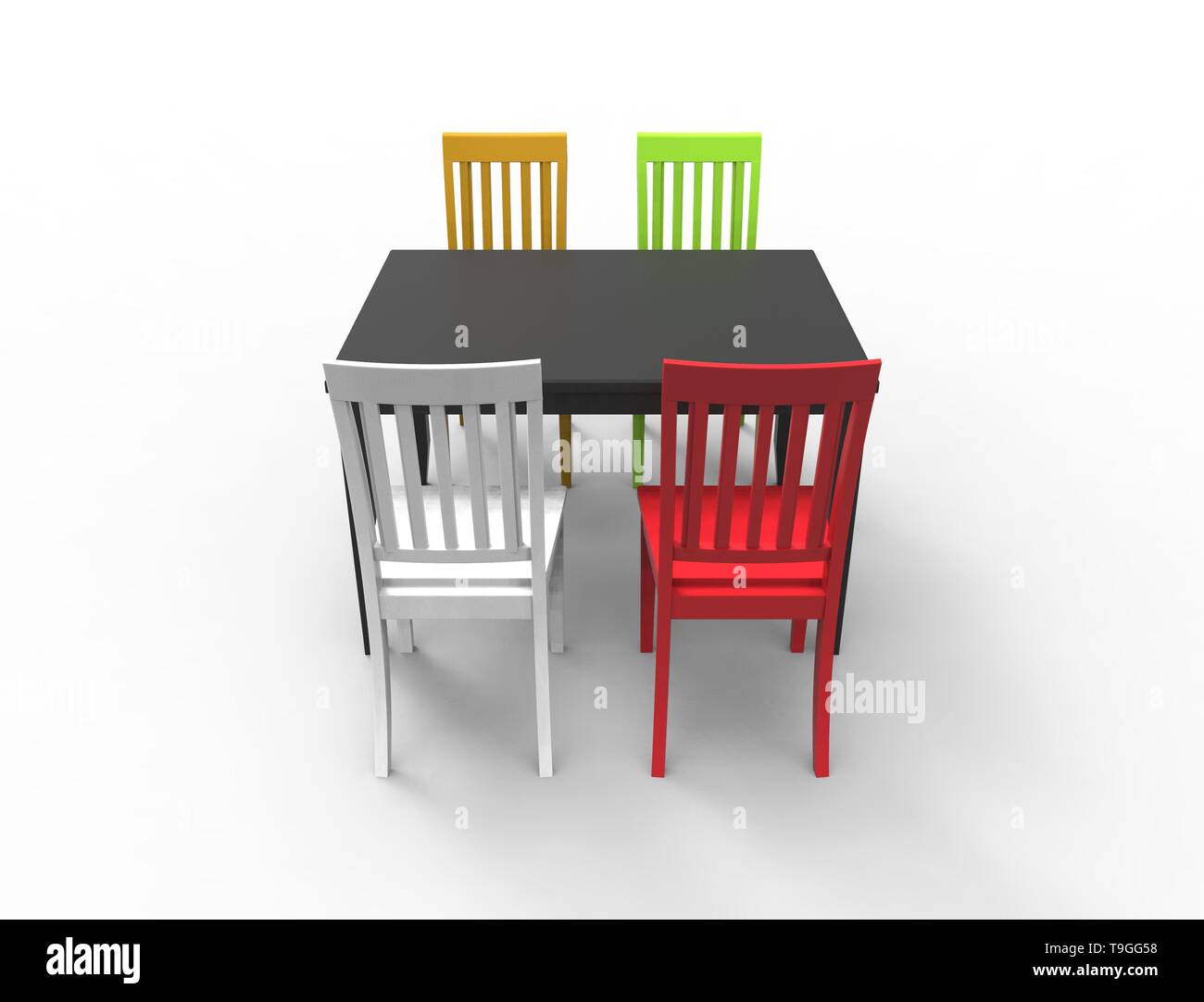Le rendu 3D d'une table à manger avec 4 chaises de couleur Banque D'Images