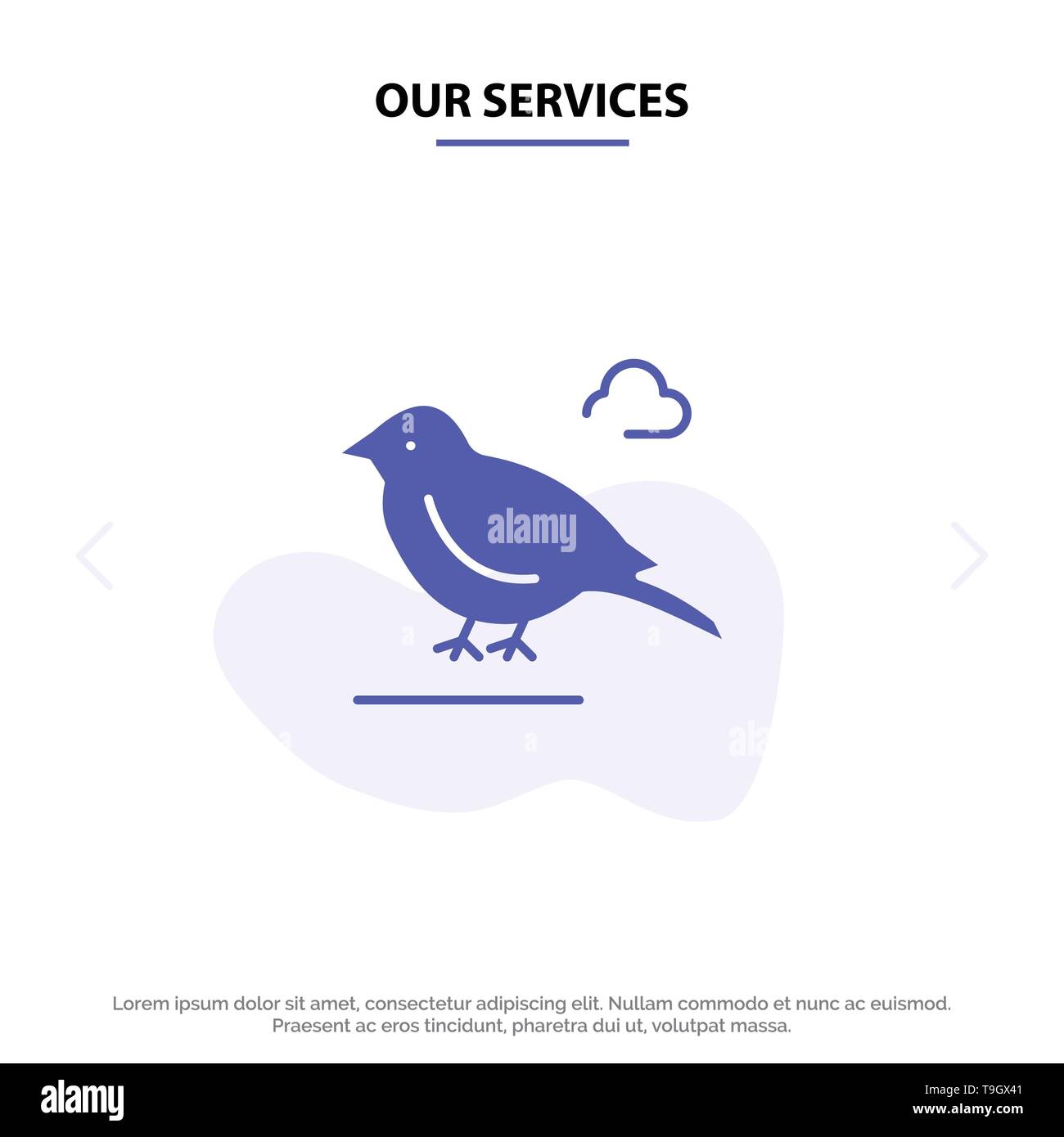 Nos services, d'oiseaux, la petite icône glyphe solide Sparrow, modèle de carte Web Illustration de Vecteur