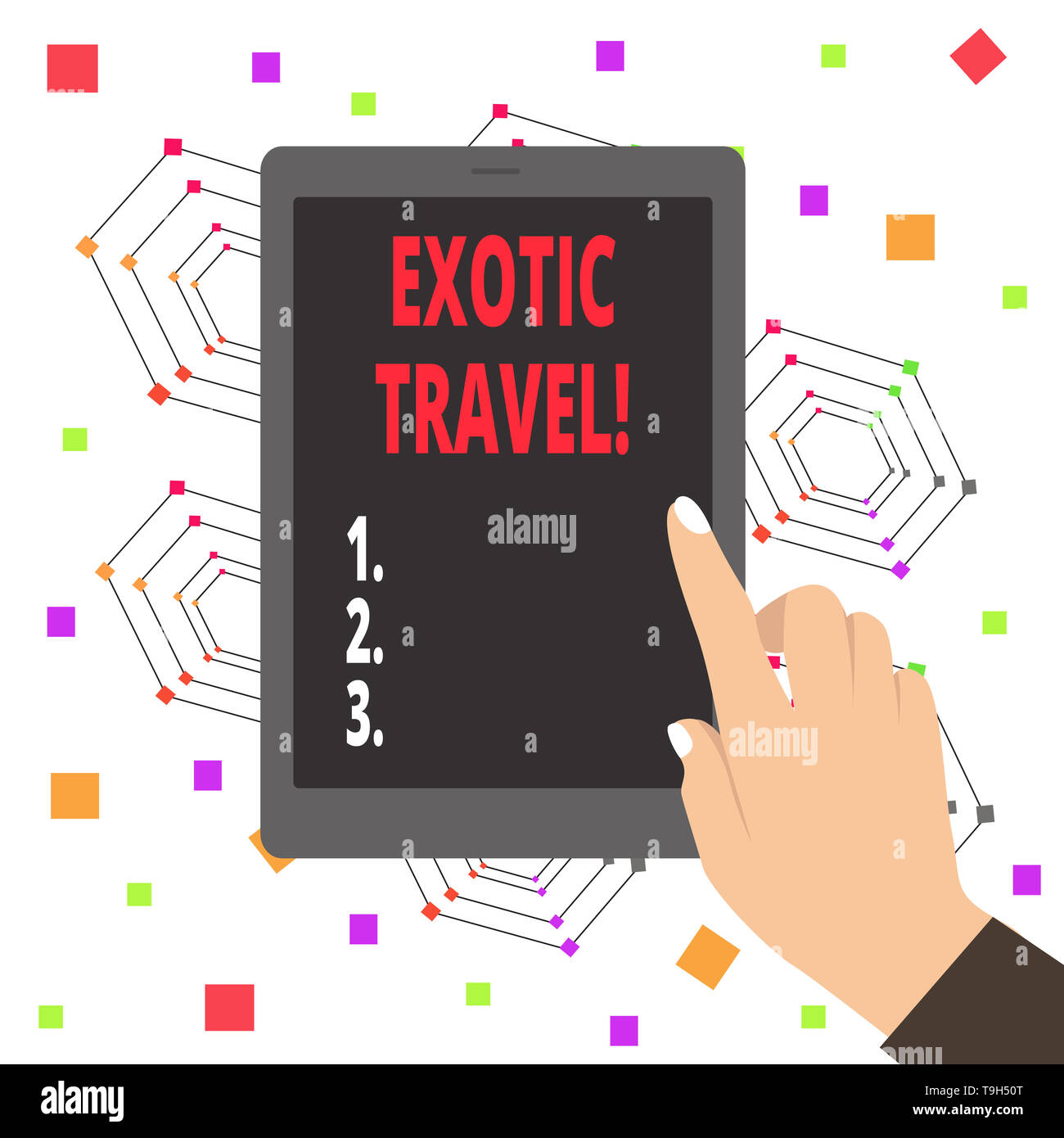 L'écriture de texte Word Voyages exotiques. Photo d'objets américains voyageant à destination inconnue ou lieux insolites Banque D'Images