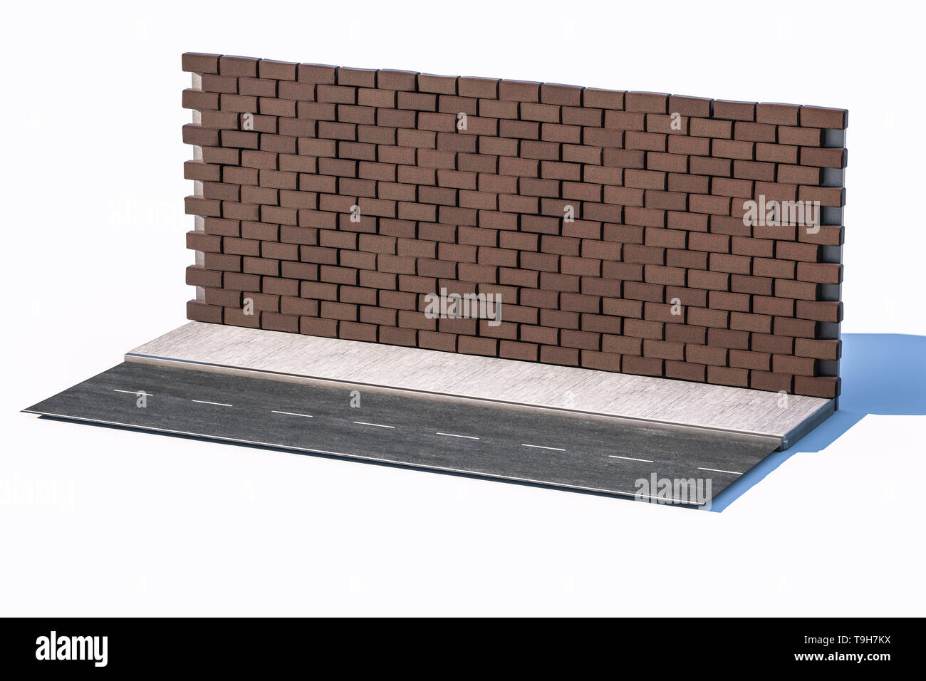 Le mur de brique et pitch street, 3d rendering. Style rétro arrière-plan. Banque D'Images