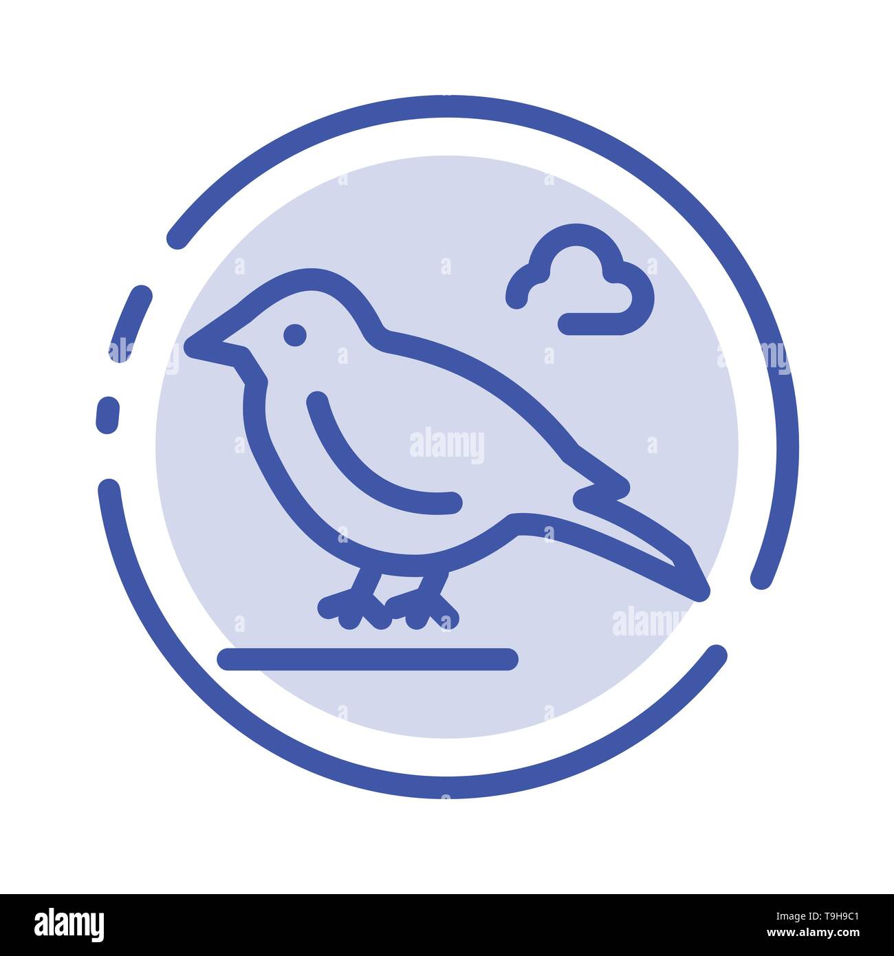 Bird, britannique, petite, Sparrow sur l'icône de la ligne en pointillé bleu Illustration de Vecteur