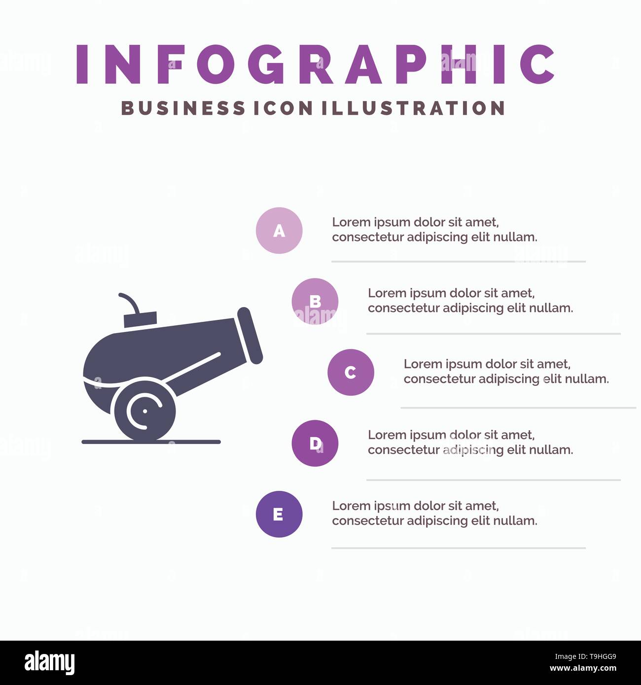 Arme Canon, modèle de présentation de l'Infographie. Présentation en 5 étapes Illustration de Vecteur