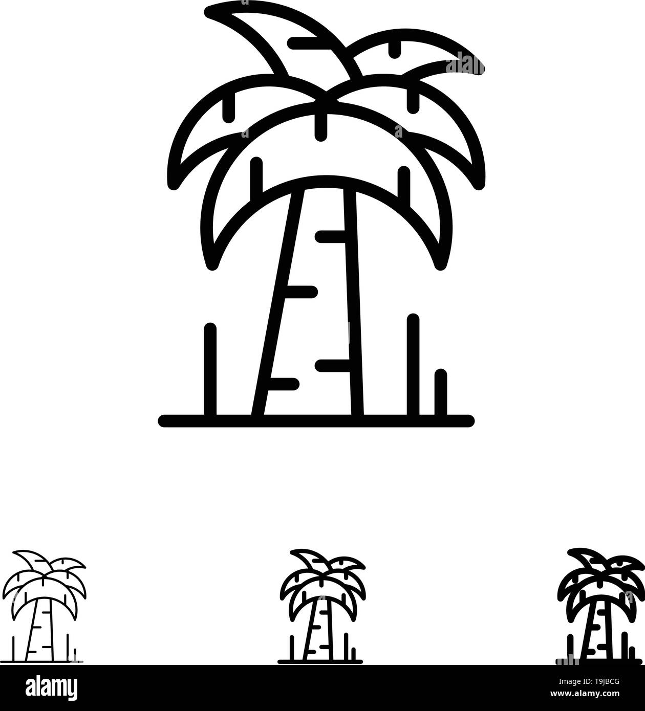 Palm, arbre, Brésil Bold et fine ligne noire icon set Illustration de Vecteur