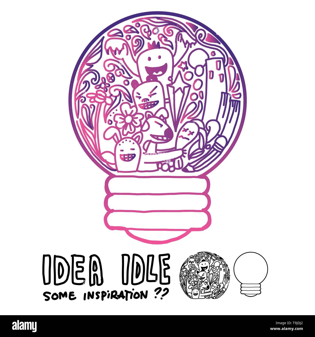 Tirer sur Doodle coincé dans l'idée que l'ampoule d'inspiration des arts Illustration de Vecteur