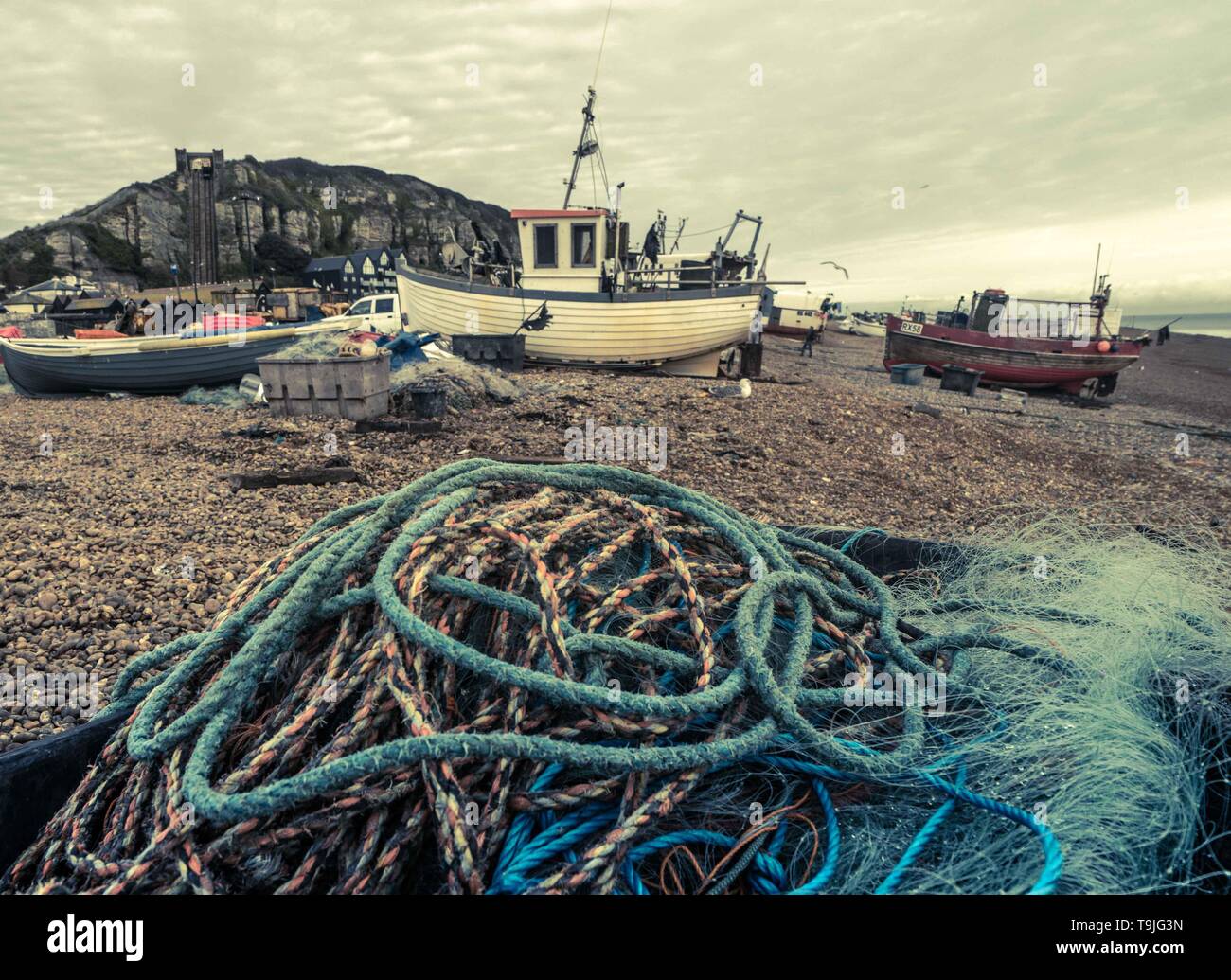 Bateaux de pêche échoués Banque D'Images