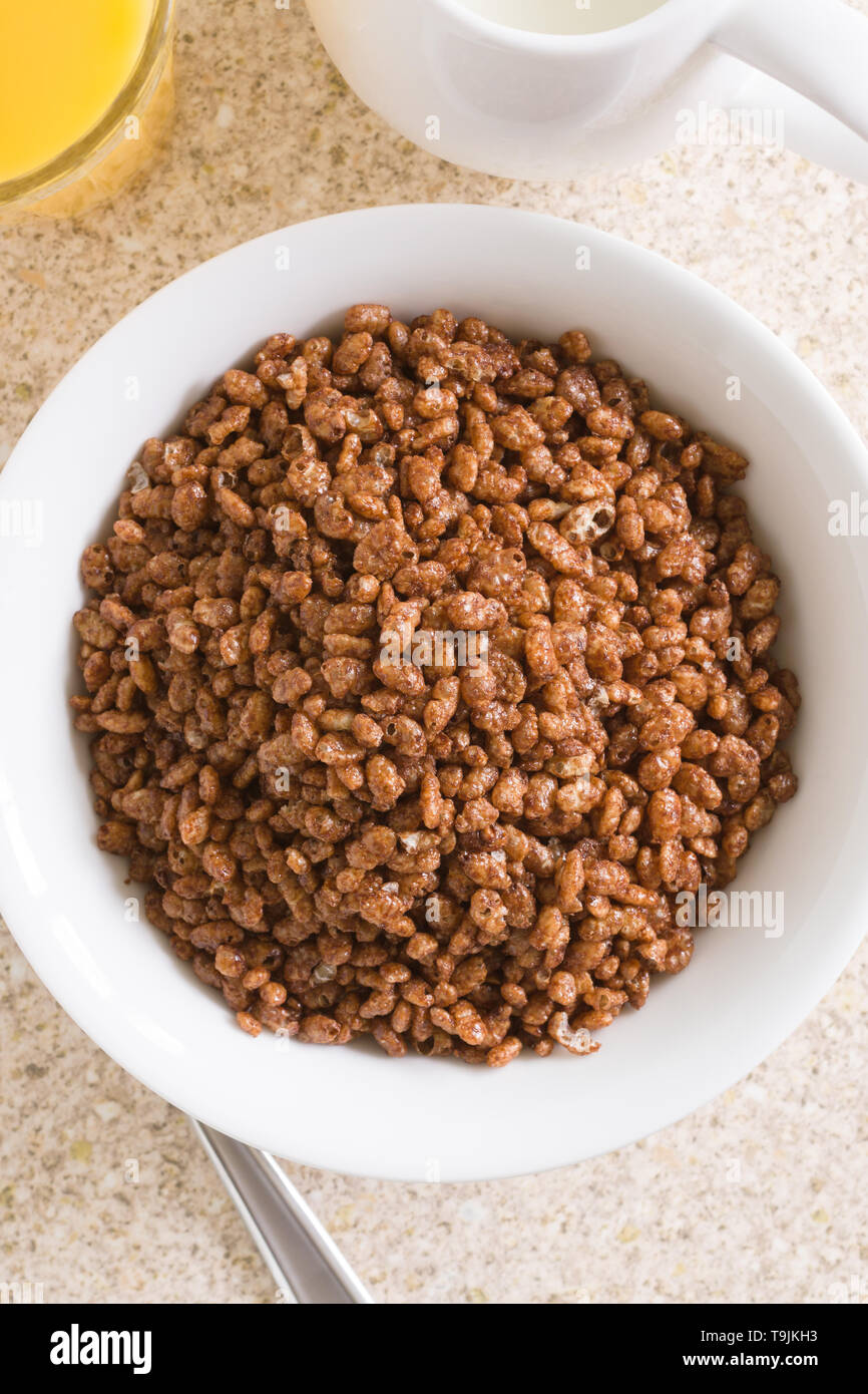 Riz Croustillant au chocolat céréales petit déjeuner vue d'en haut Banque D'Images