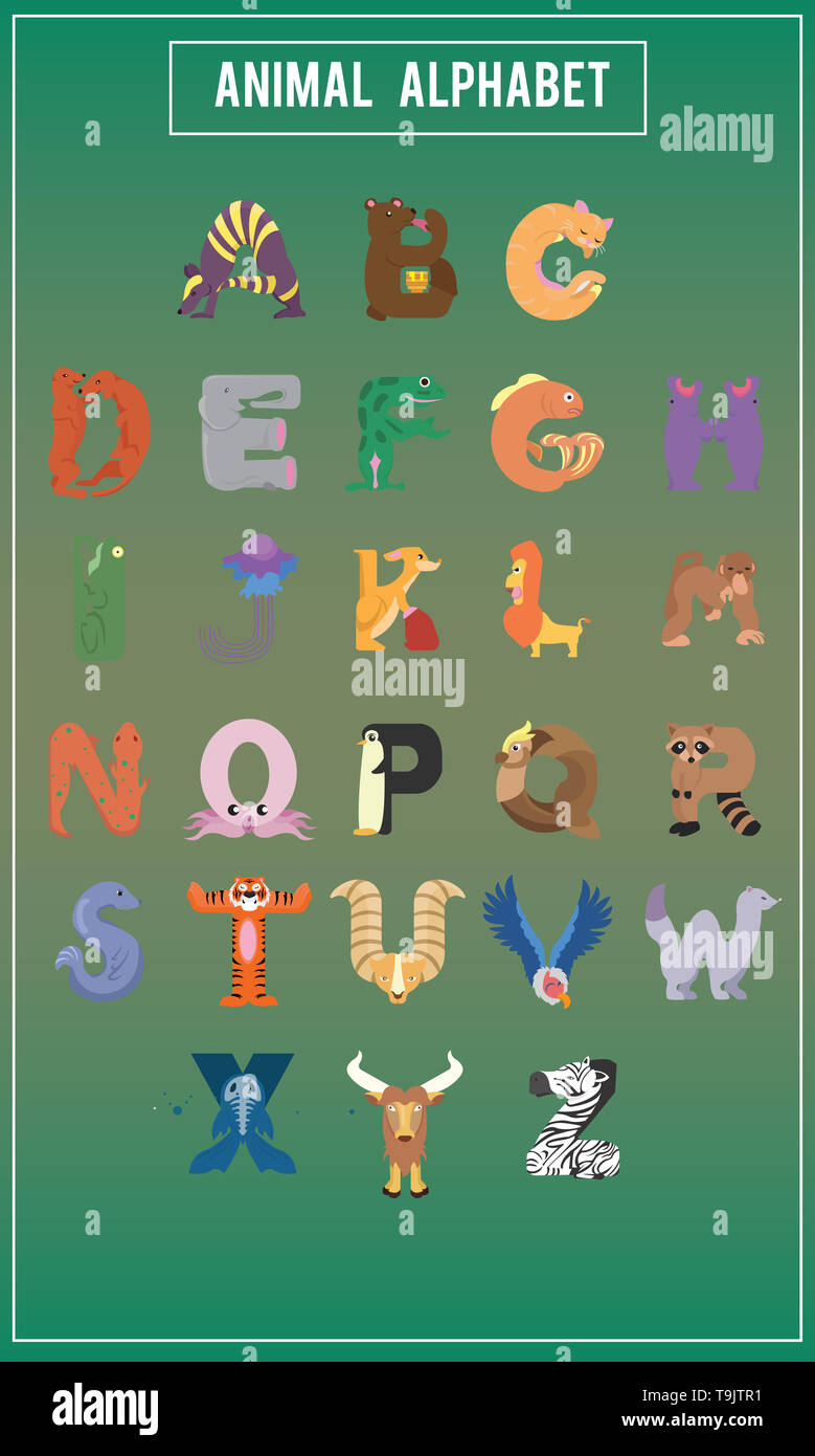 Vector illustration de style animal Alphabet Banque D'Images