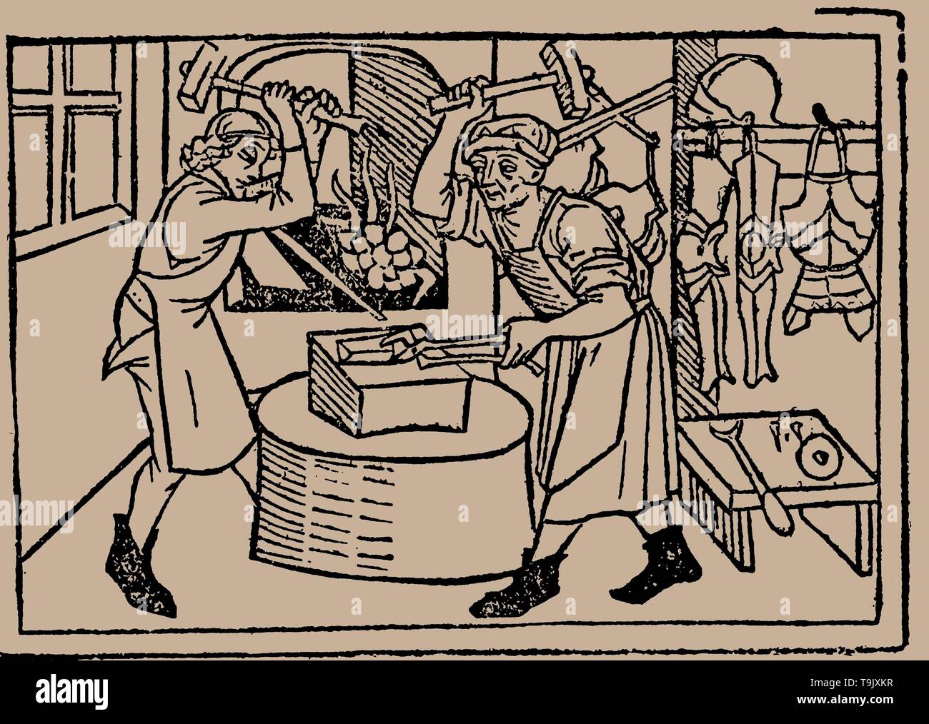 L'Art de la forge. De Speculum Vitae Humanae par Rodericus. Zamorensis Musée : collection privée. Auteur : anonyme. Banque D'Images