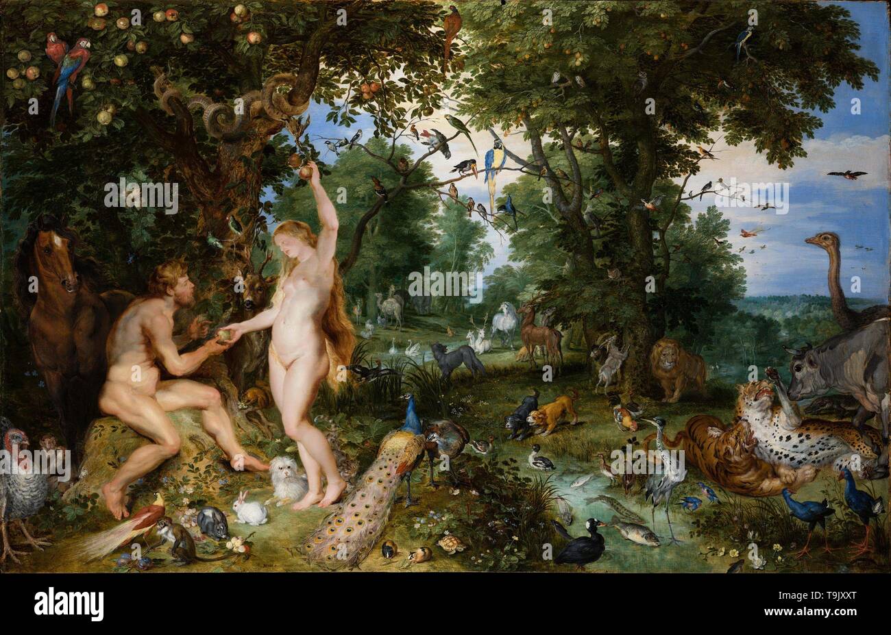 Le Jardin d'Eden avec la chute de l'homme. Musée : le Mauritshuis, La Haye. Auteur : Jan Brueghel l'ancien. Banque D'Images