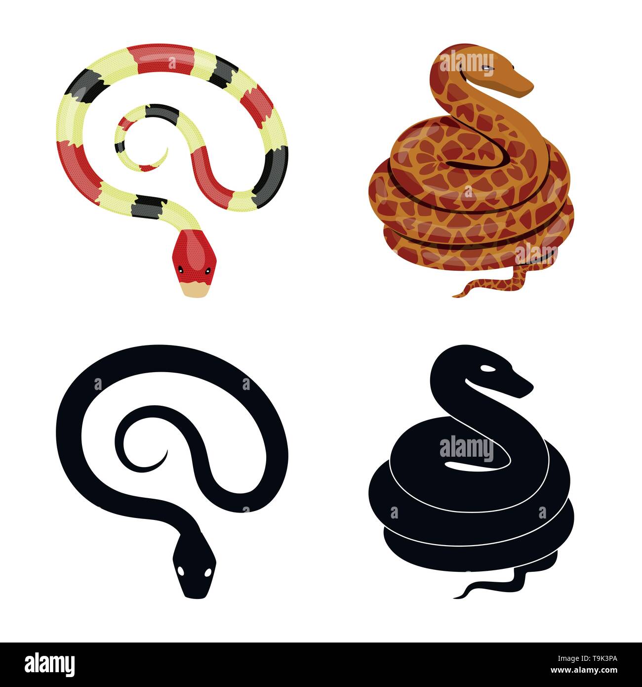 ,Serpent python,corail,rouge,animal,Black,blanc,vert,jungle,viper anaconda serpent,la queue,,royal,mammifère,nature,danger,médecine,poison,,le mal,mal,bouchée,peau,reptiles,set,icône,,illustration,collection,isolé,design,graphisme,élément,signe, vecteurs vecteur , Illustration de Vecteur