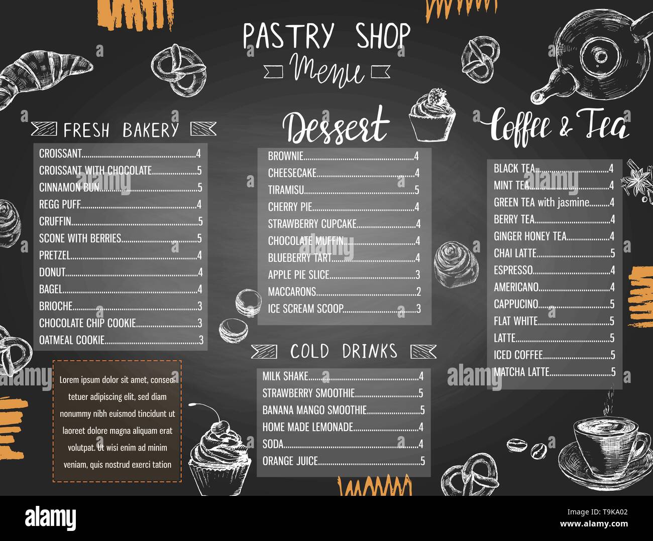 Boutique dessert ou menu boulangerie modèle avec des pâtisseries faites à la main Illustration de Vecteur