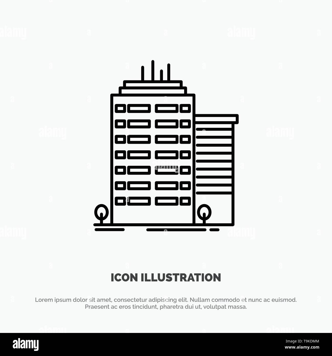 Building, gratte-ciel, le Bureau, l'icône de la ligne de haut Vector Illustration de Vecteur