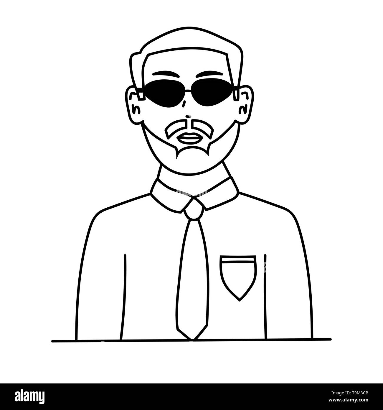 L'Homme à lunettes. Stock vector illustration contour isolé Illustration de Vecteur