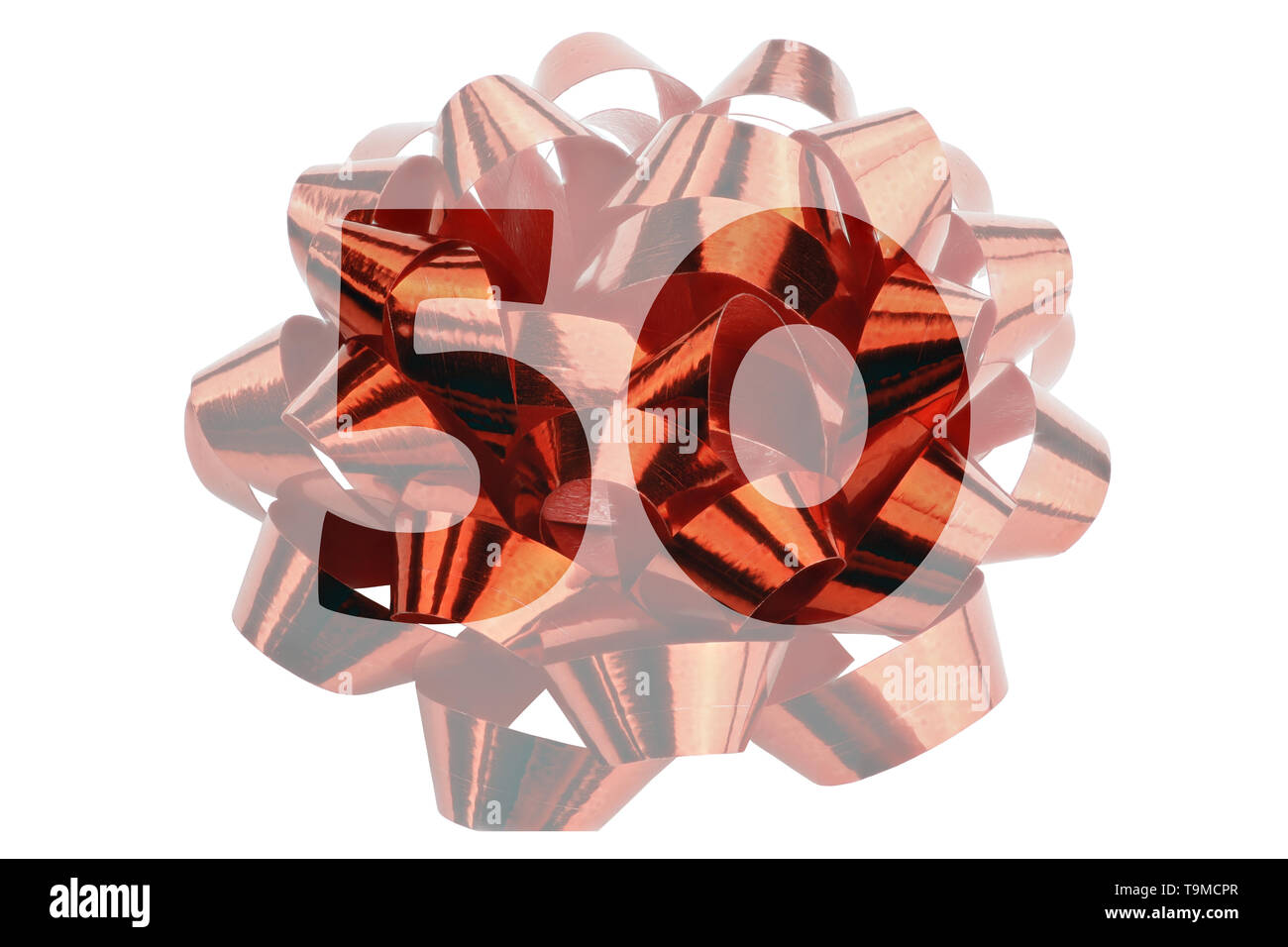 Plan Macro sur un cadeau rouge arc et des Numéro 50 Banque D'Images