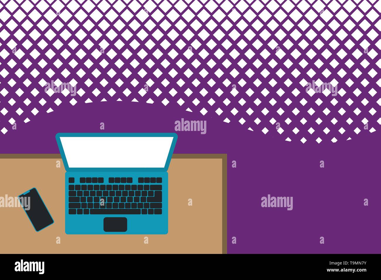 Vue supérieure de la place de travail de bureau bureau en bois laptop lying side Design smartphone concept copie vide d'affaires moderne de l'espace Résumé Contexte Illustration de Vecteur