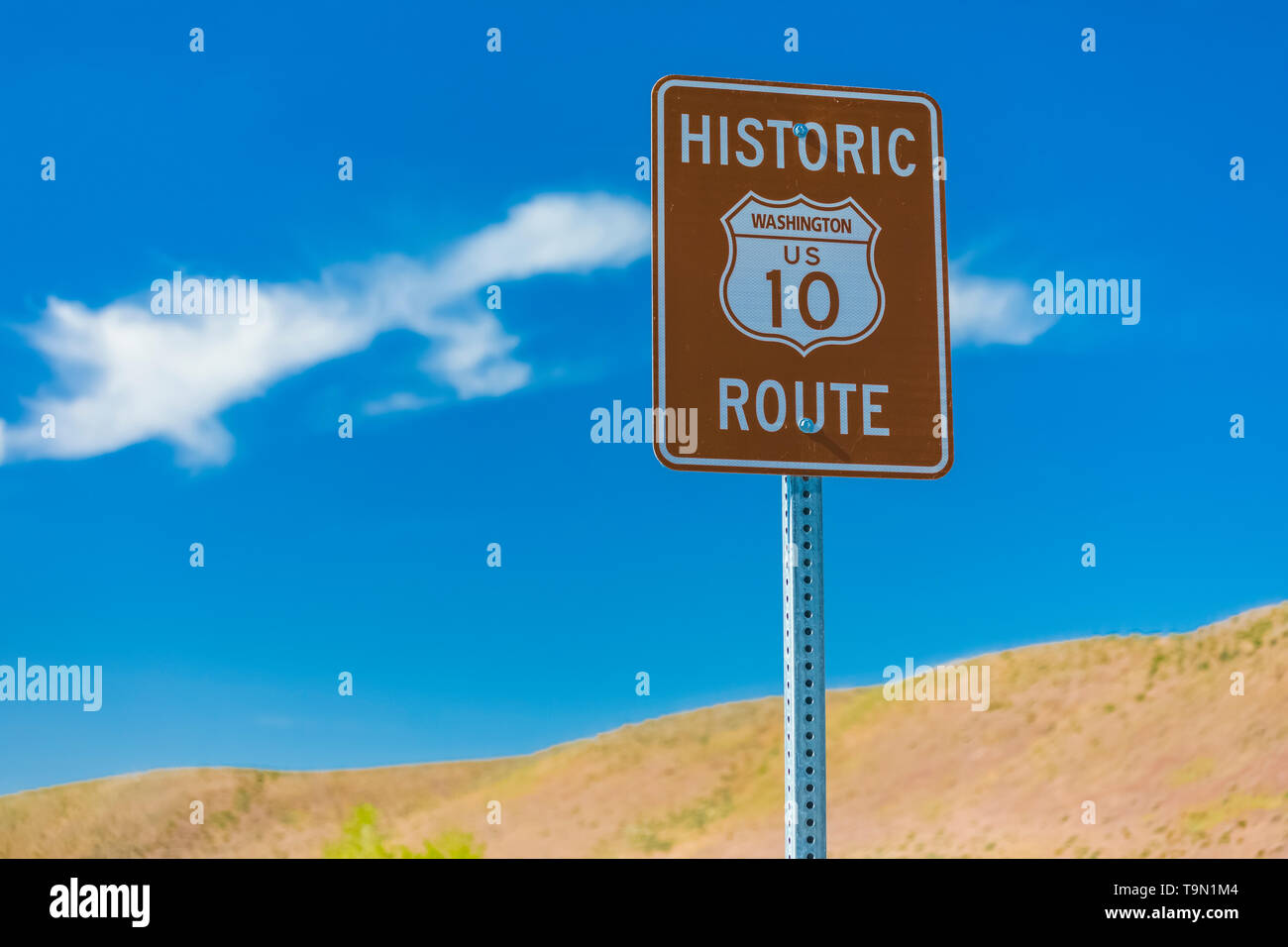 Signer pour U.S. Route 10 historique de Frenchman Coulee le long de la rivière Columbia, près de Vantage, Washington State, USA Banque D'Images