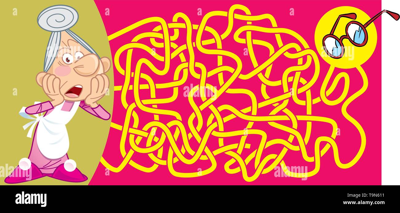 Dans le vector illustration labyrinthe casse-tête dans lequel vous devez aider la grand-mère pour trouver des lunettes Illustration de Vecteur