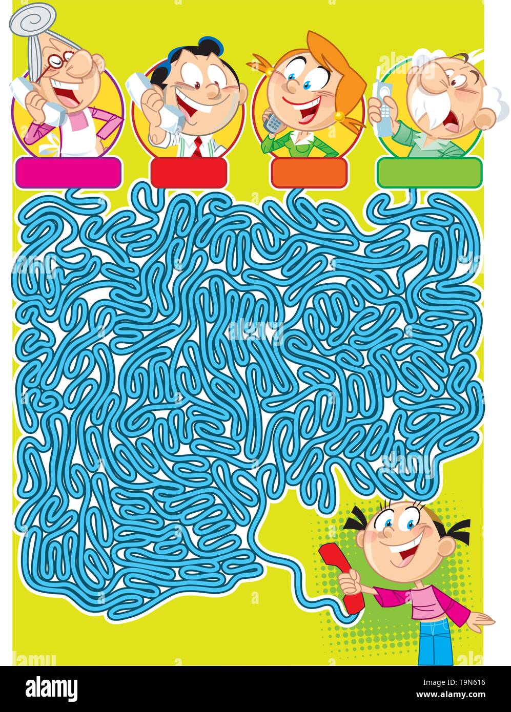 Dans un labyrinthe d'illustration vectorielle puzzle dans lequel vous devez choisir qui la fille est l'appel Illustration de Vecteur