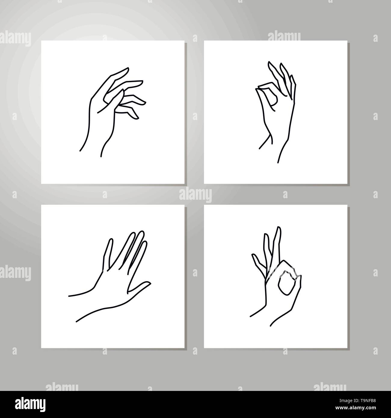 Woman's hand collection en ligne . Vector Illustration de femmes de différents gestes - La victoire, d'accord. Lineart dans un quartier branché de style minimaliste. Illustration de Vecteur