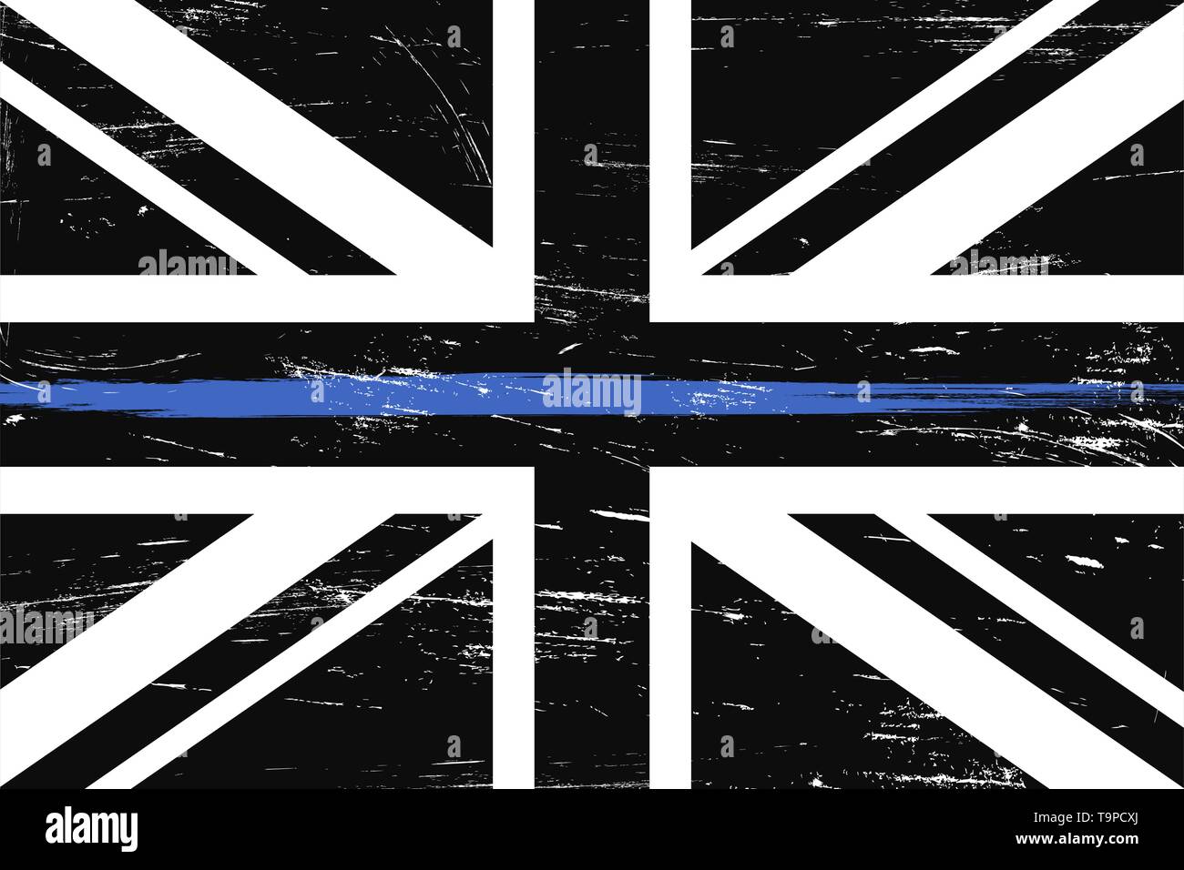 Grunge pavillon britannique avec une fine ligne bleue - un signe d'honorer et de respecter la police, l'armée et des officiers militaires. Illustration de Vecteur
