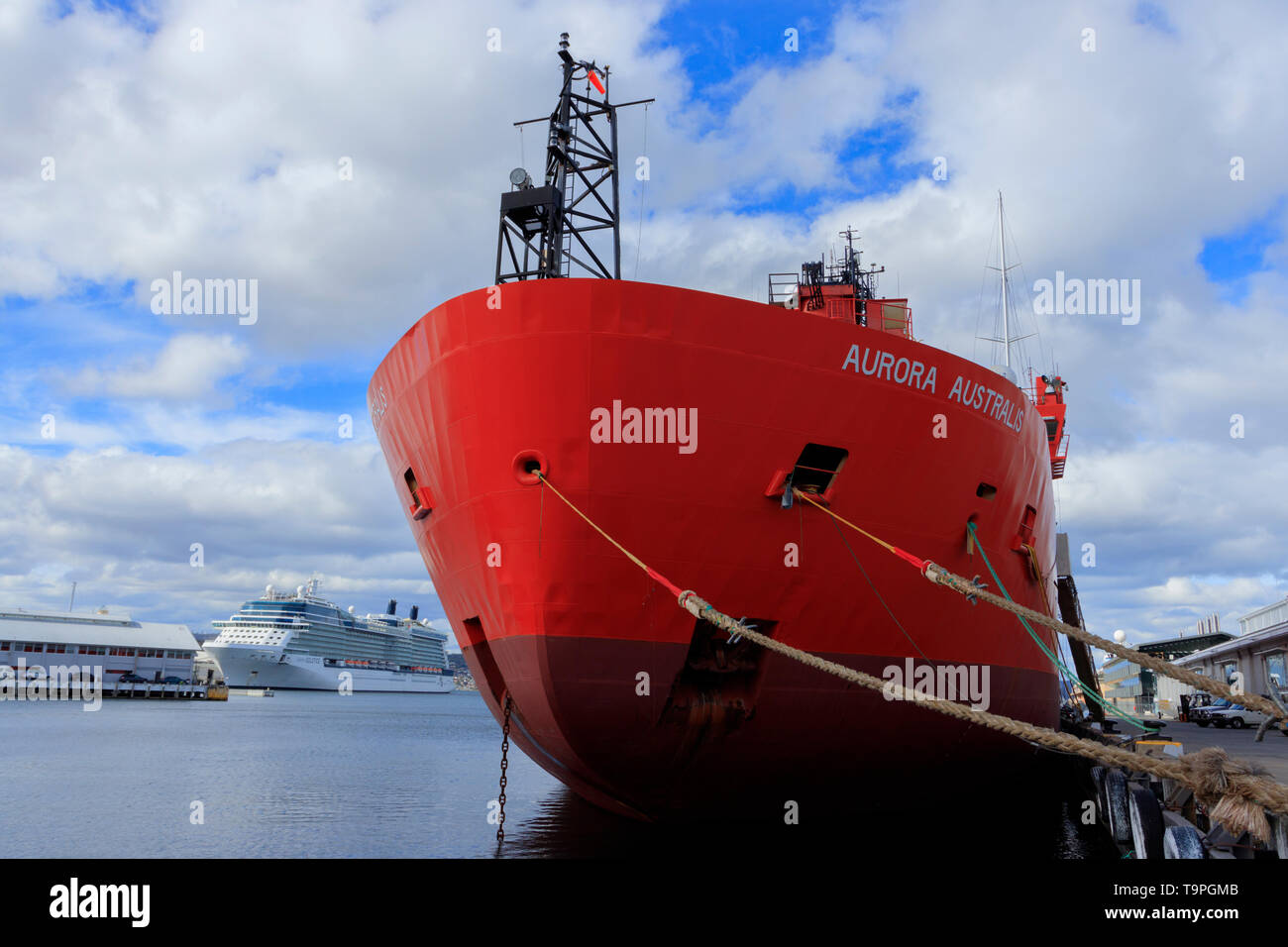 L'Aurora Australis est le gouvernement australien sur l'Antarctique et du réapprovisionnement navire qui opère à partir de la ville portuaire d'Hobart en Tasmanie Aus Banque D'Images