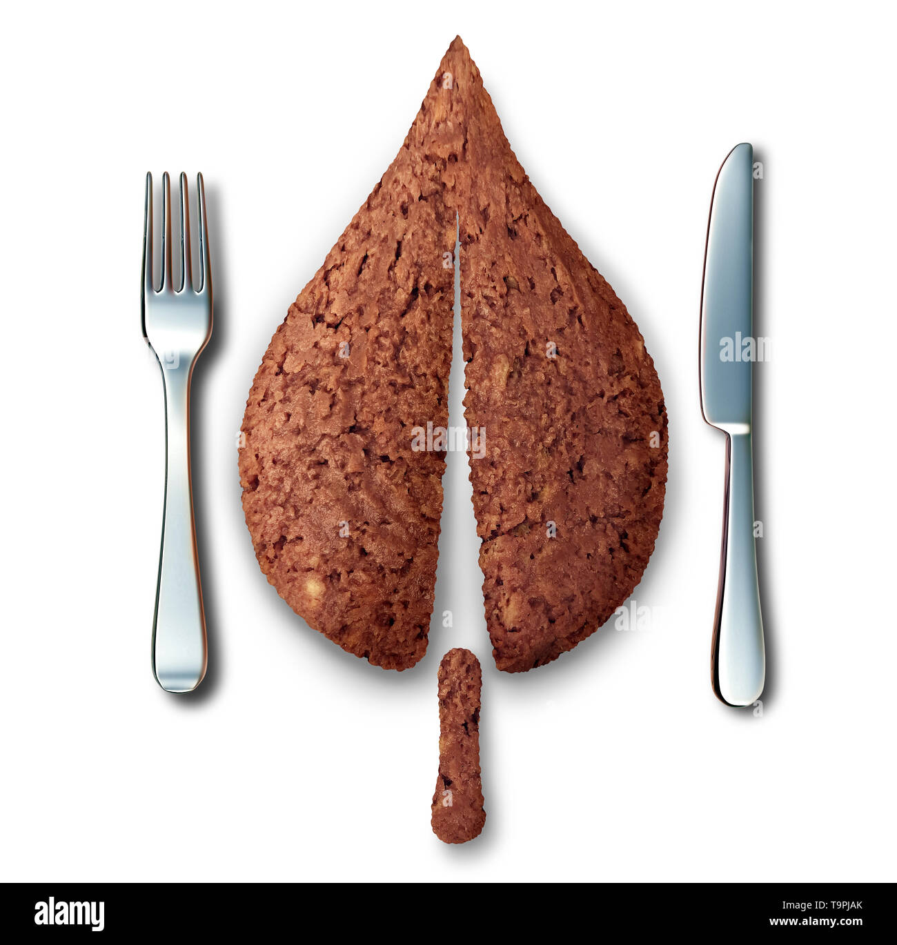 La viande à base de plantes comme un burger végétalien et faux en forme de viande comme la feuille représentant un hamburger végétarien avec 3D illustration éléments. Banque D'Images