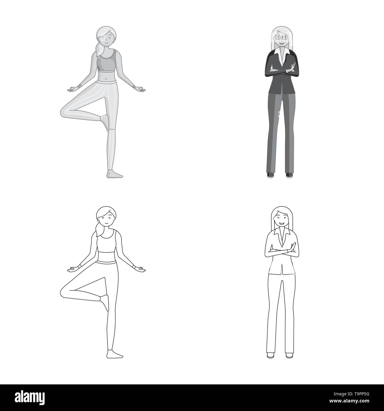 Objet isolé de la posture et de l'humeur signe. Ensemble de la posture et la femme symbole boursier pour le web. Illustration de Vecteur