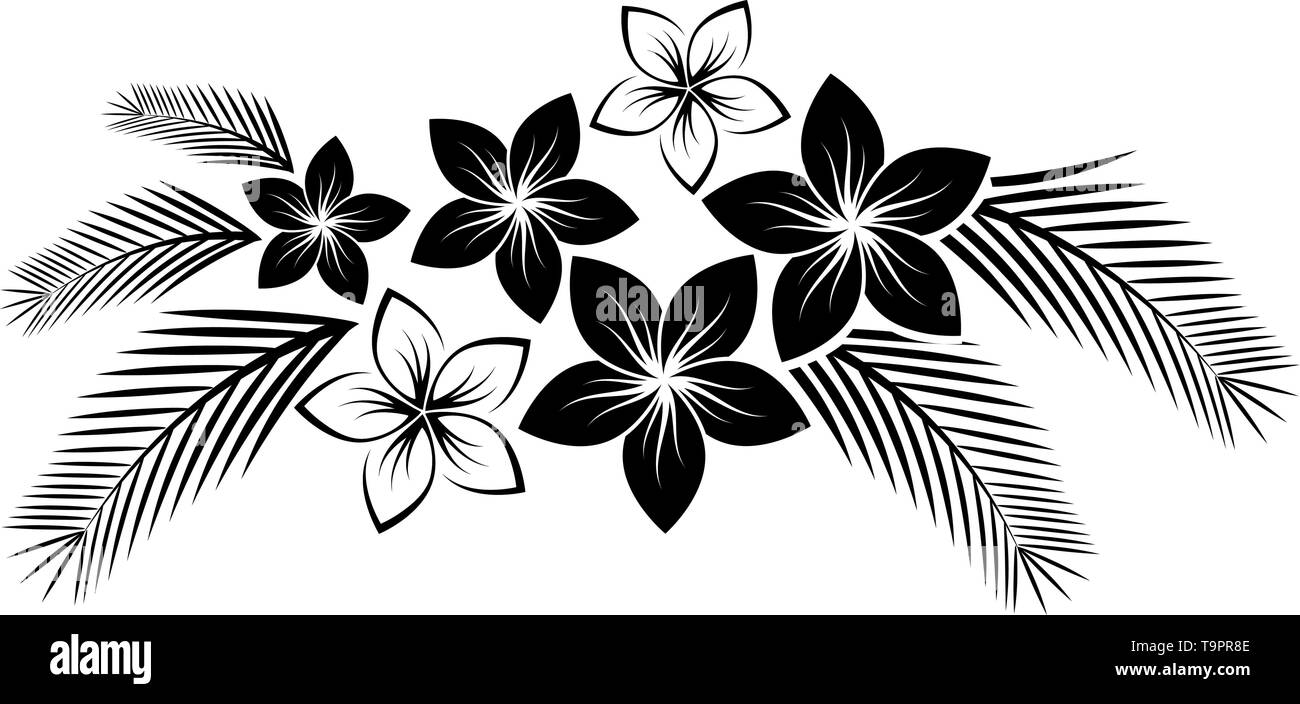 Abstract composition florale avec fleurs de frangipanier et de feuilles de palmier pour la conception Illustration de Vecteur
