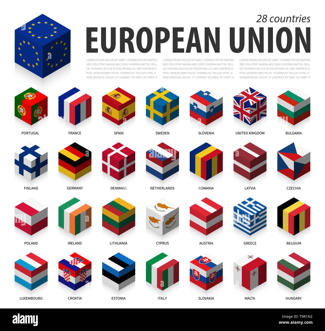 L'Union européenne et l'adhésion . Ue . Cube 3D isométrique drapeau haut de conception . Vector Illustration de Vecteur