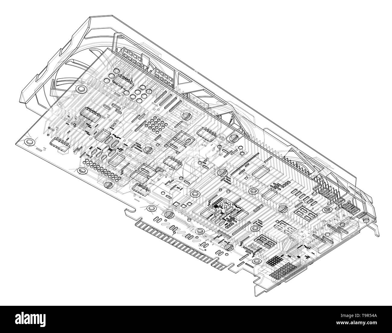 Carte Gpu Contour. Vector Illustration de Vecteur