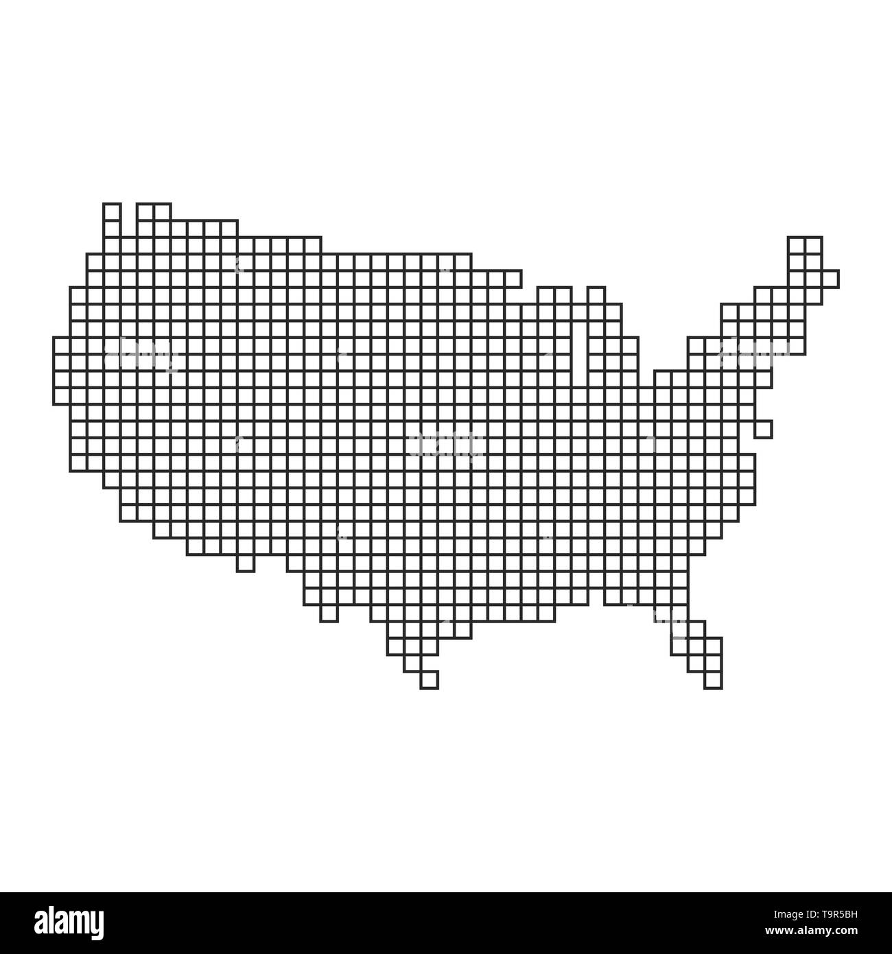 Pixel art design de carte d'Amérique. Vector illustration. Carte noire d'Amérique dans le style pixel Illustration de Vecteur