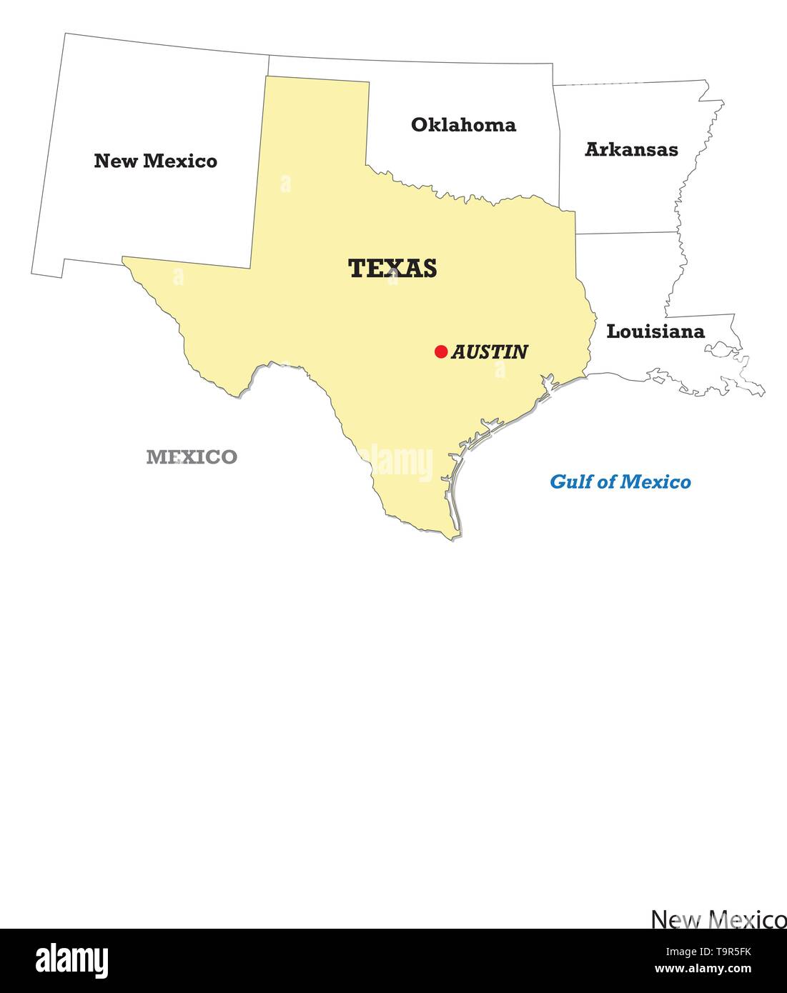 Carte de l'état du Texas avec les états voisins Illustration de Vecteur
