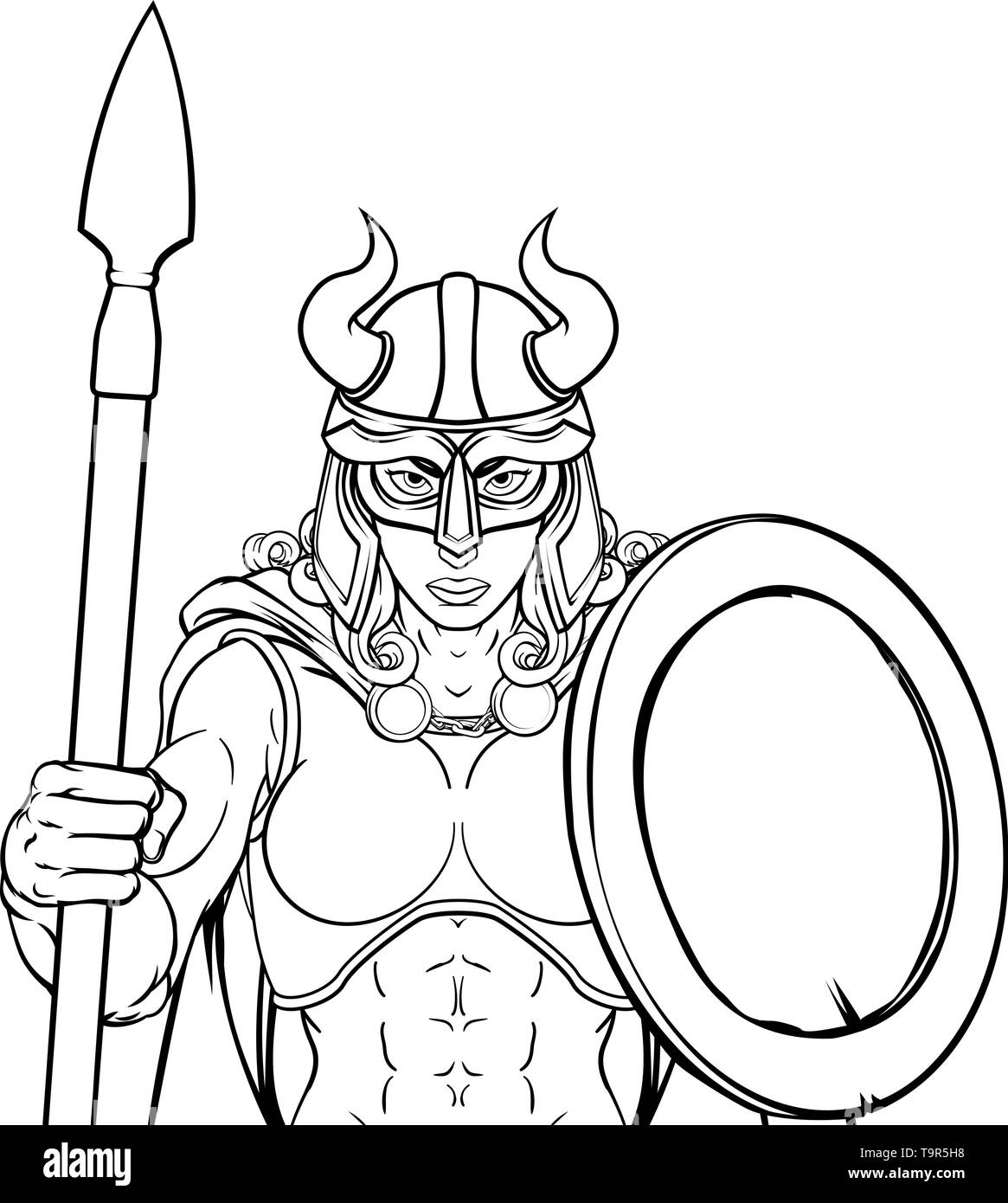 Femme Viking Guerrier Gladiateur mascotte de l'équipe Femme Illustration de Vecteur