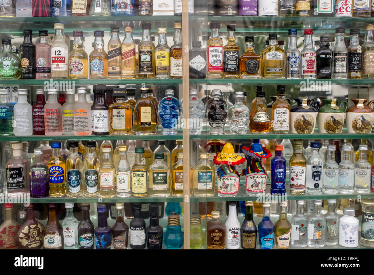 Les bouteilles d'alcool sur l'affichage dans la vitrine d'un magasin d' alcool sur la rue principale de Gibraltar (territoire britannique  d'outre-mer Photo Stock - Alamy