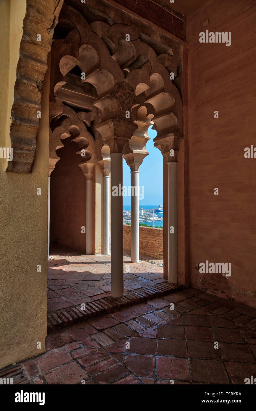 Arche mauresque, l'Alcazaba de Malaga - Alcazaba de Málaga - Calle Alcazabilla, Malaga, Espagne Banque D'Images