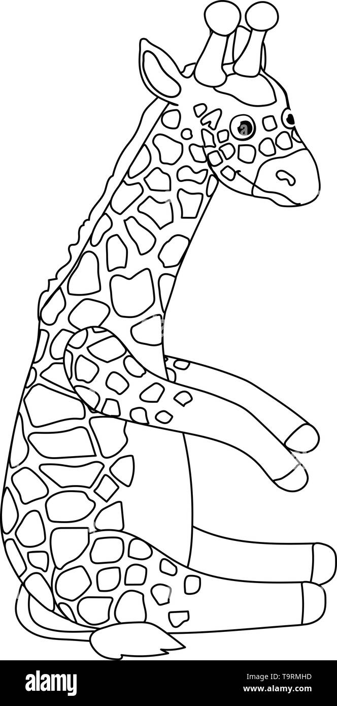 Ligne vector cartoon animal clip art girafe mignon assis Illustration de Vecteur